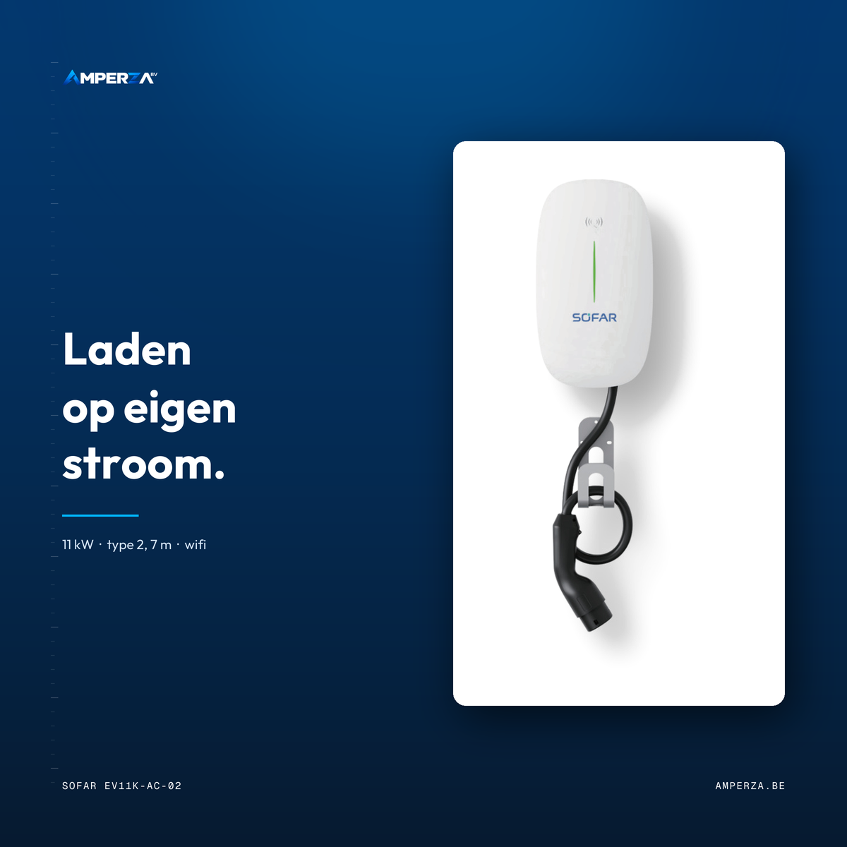 Sofar EV11K-AC-02 laadpaal van Amperza BV: 11 kW, type 2 met 7 meter kabel, wifi